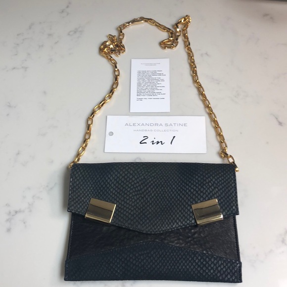 New Alexandra Satine 2 in one Handbag Blk Leather - Picture 4 of 8